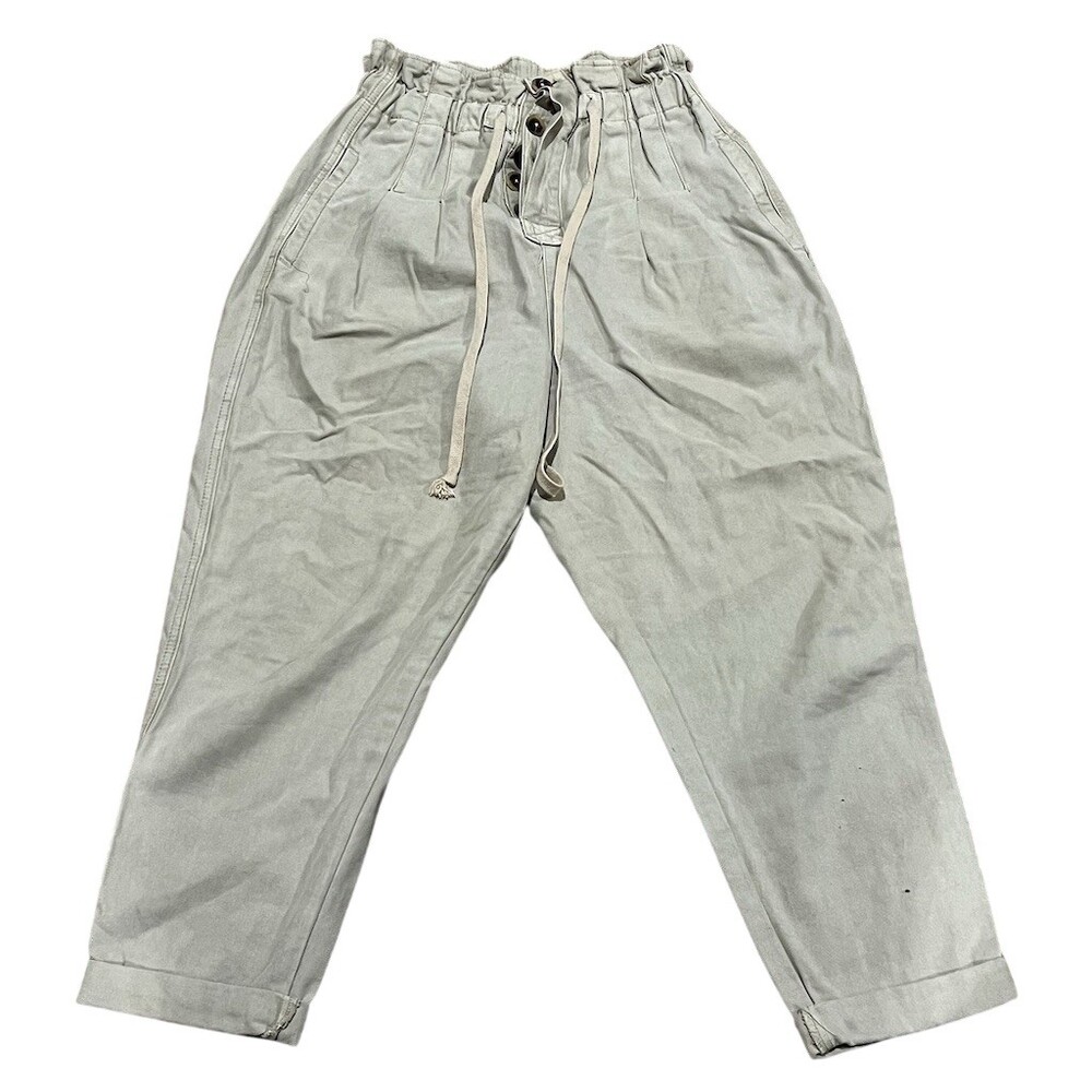 Free People Pants Womens XS Sage Cream Paperbag Waist Pleated Drawstring